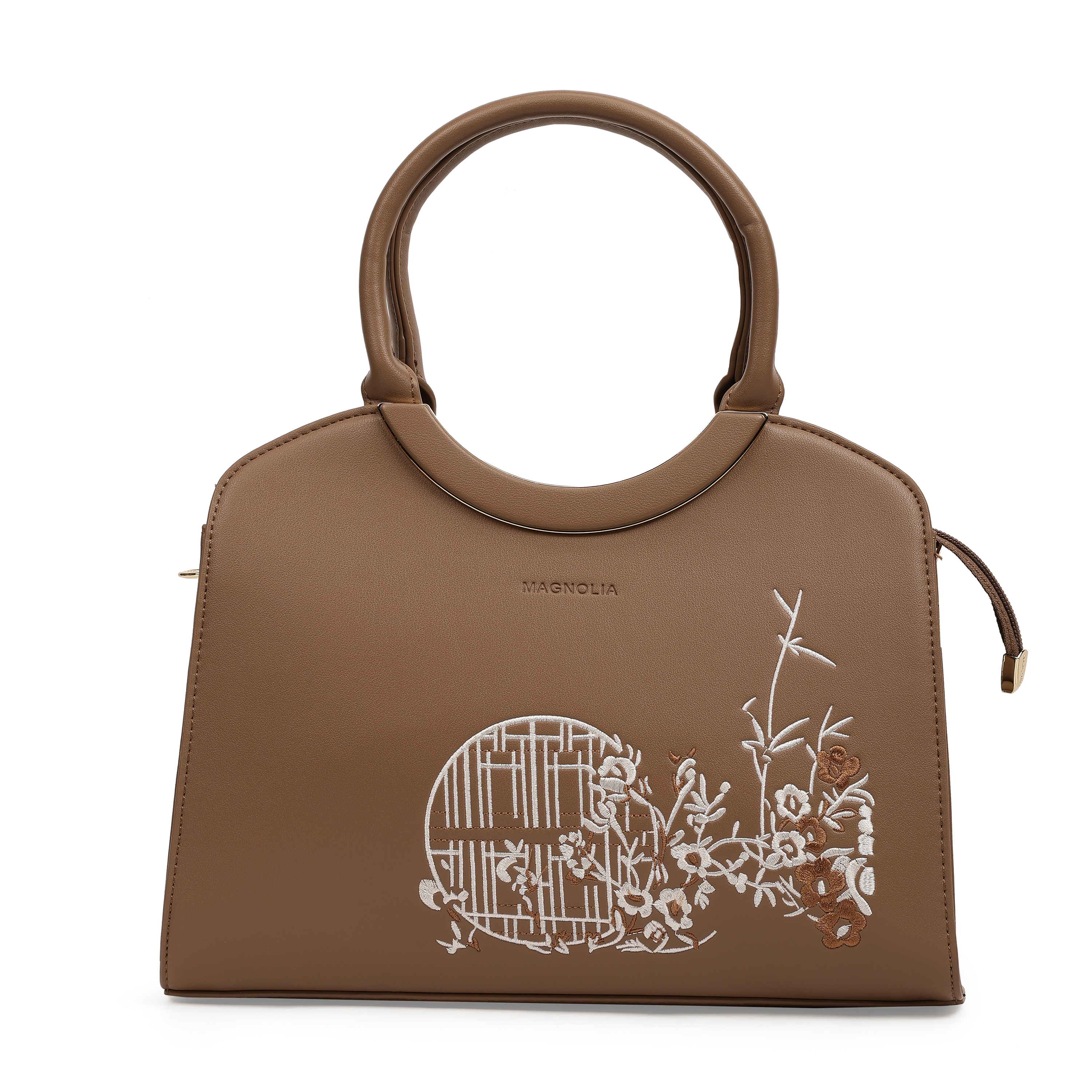 Magnolia PU Leather Women Embroidered Taupe Shoulder Bag