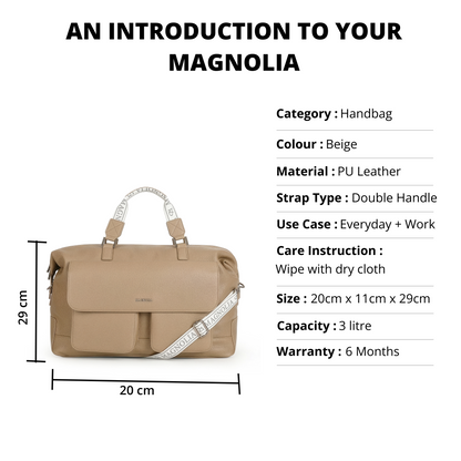 Magnolia PU Leather Women Beige Handbag