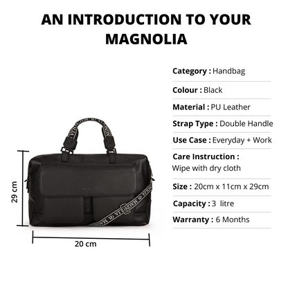 Magnolia PU Leather Women Black Handbag
