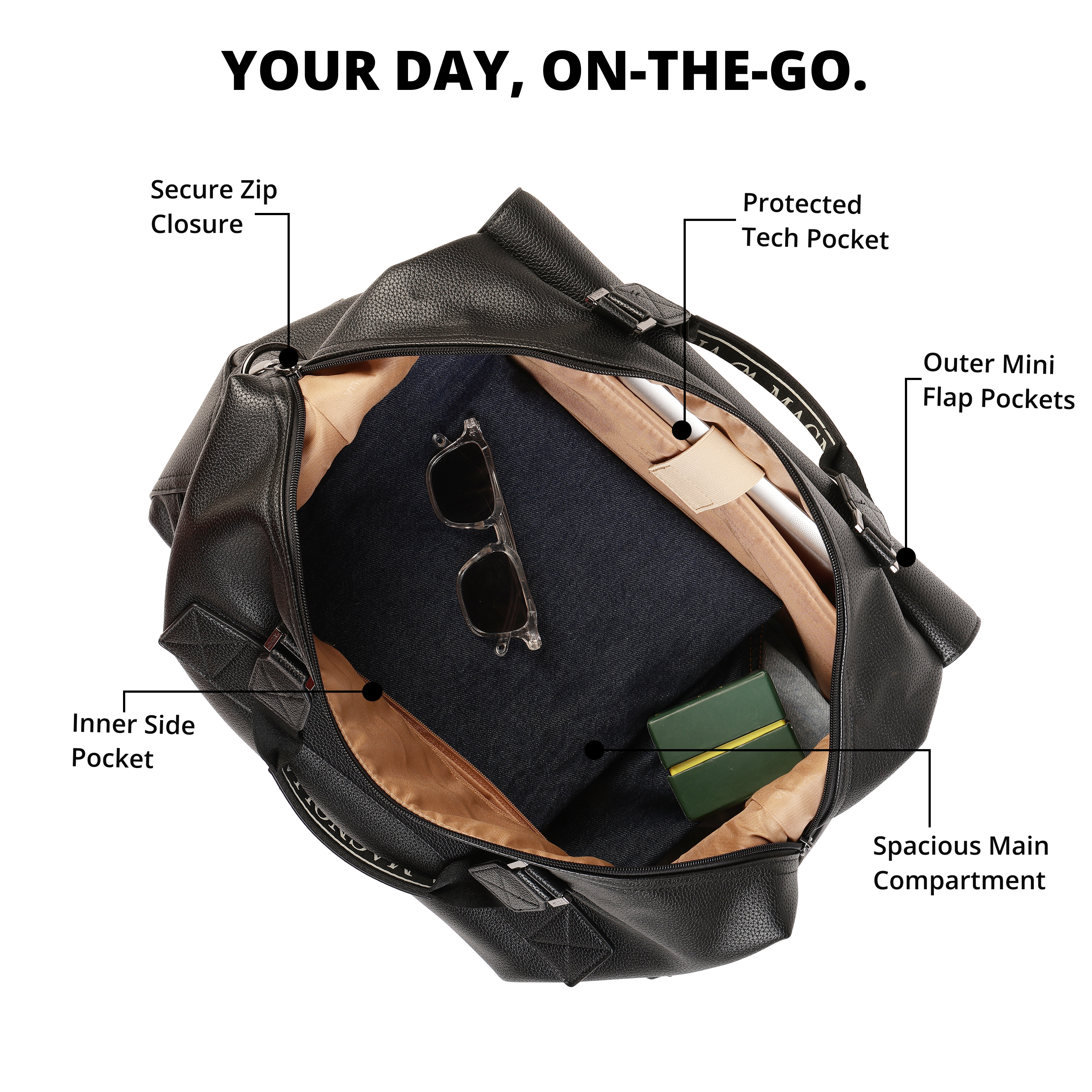 Magnolia PU Leather Women Black Handbag