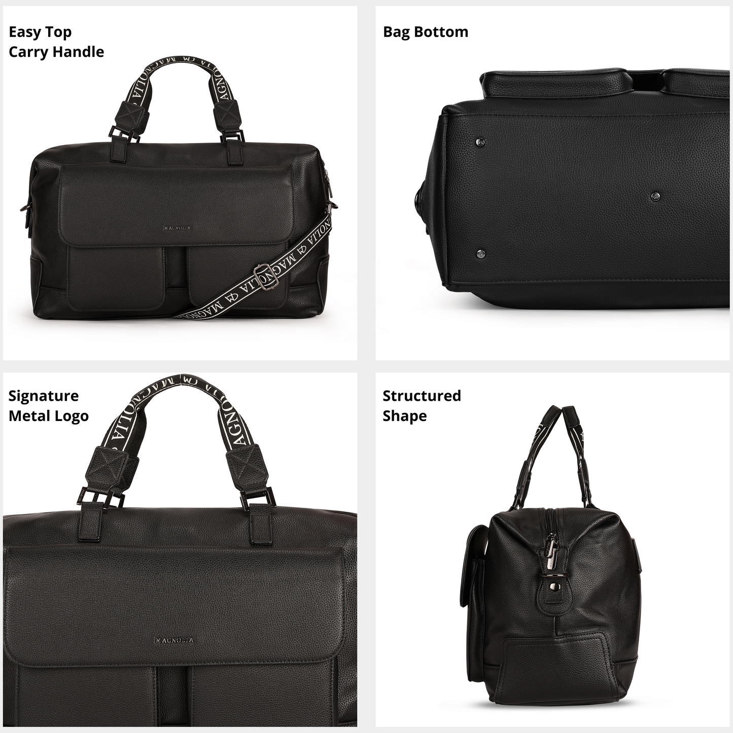 Magnolia PU Leather Women Black Handbag