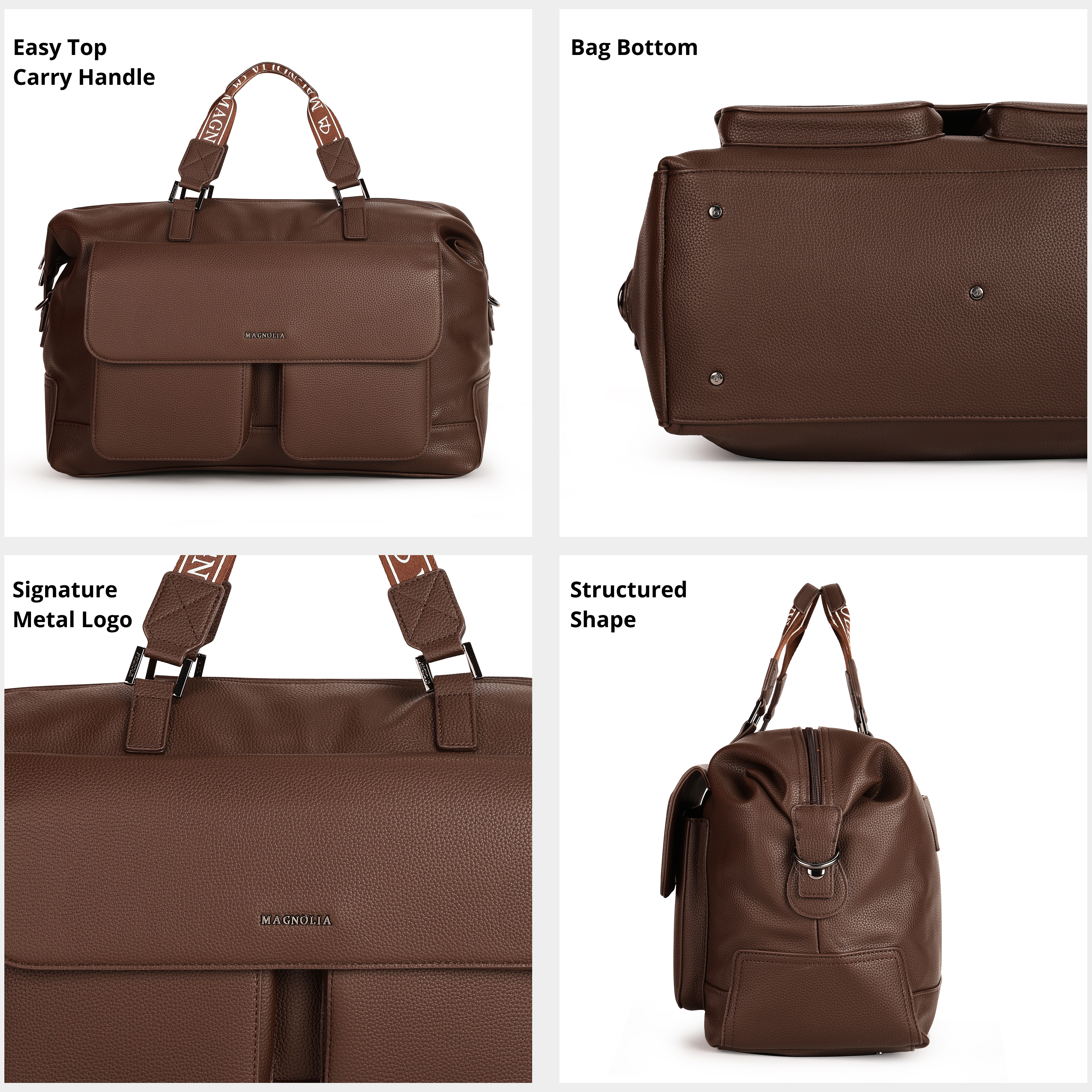 Magnolia PU Leather Women Brown Handbag