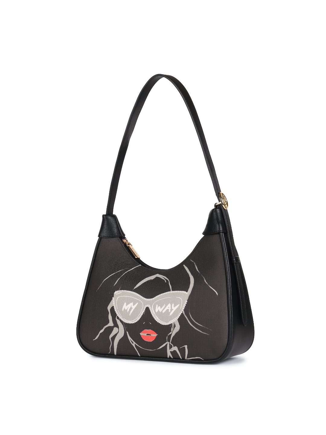 Magnolia Black PU Leather Printed One Size Women Shoulder Bag