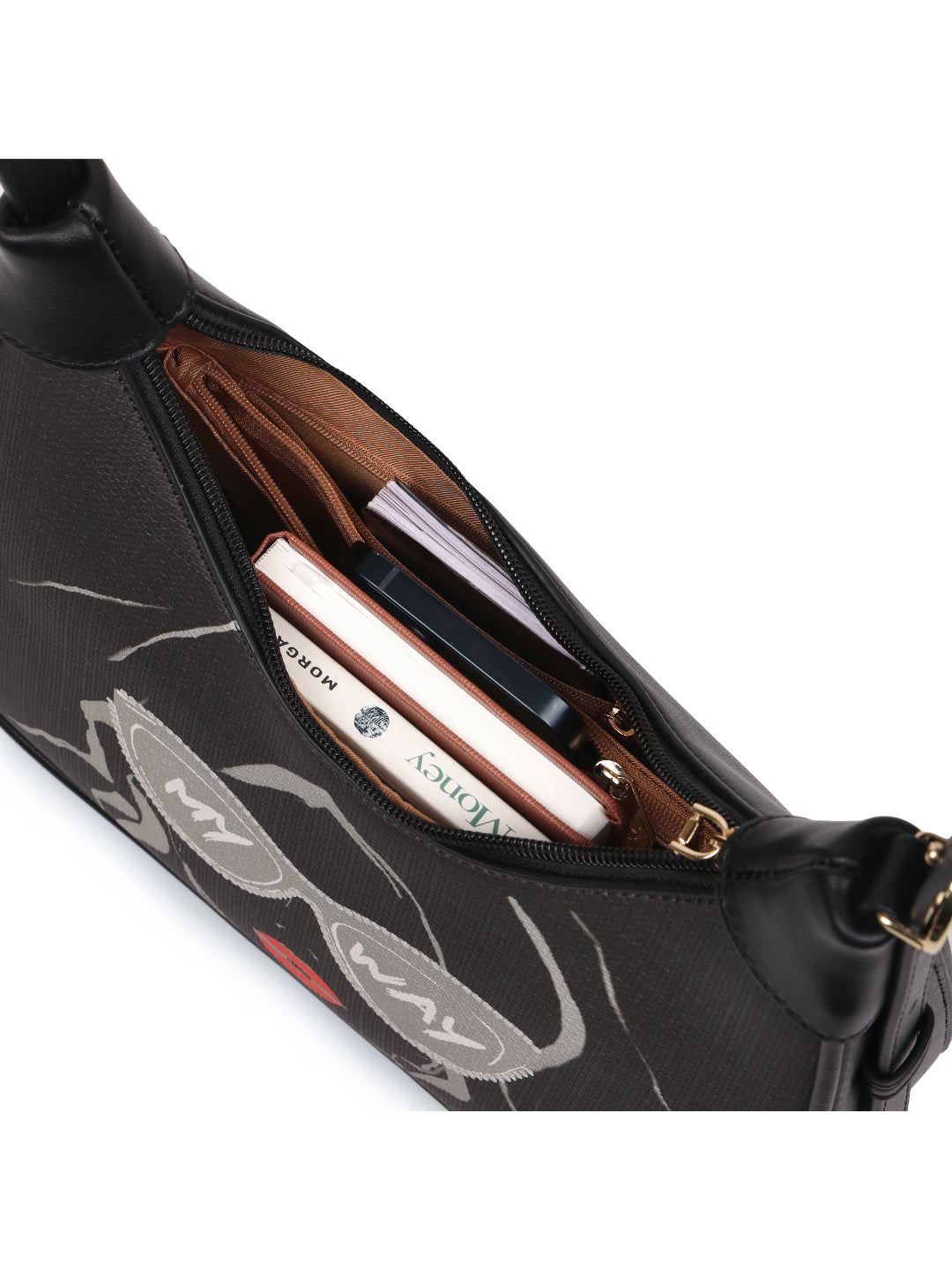 Magnolia Black PU Leather Printed One Size Women Shoulder Bag