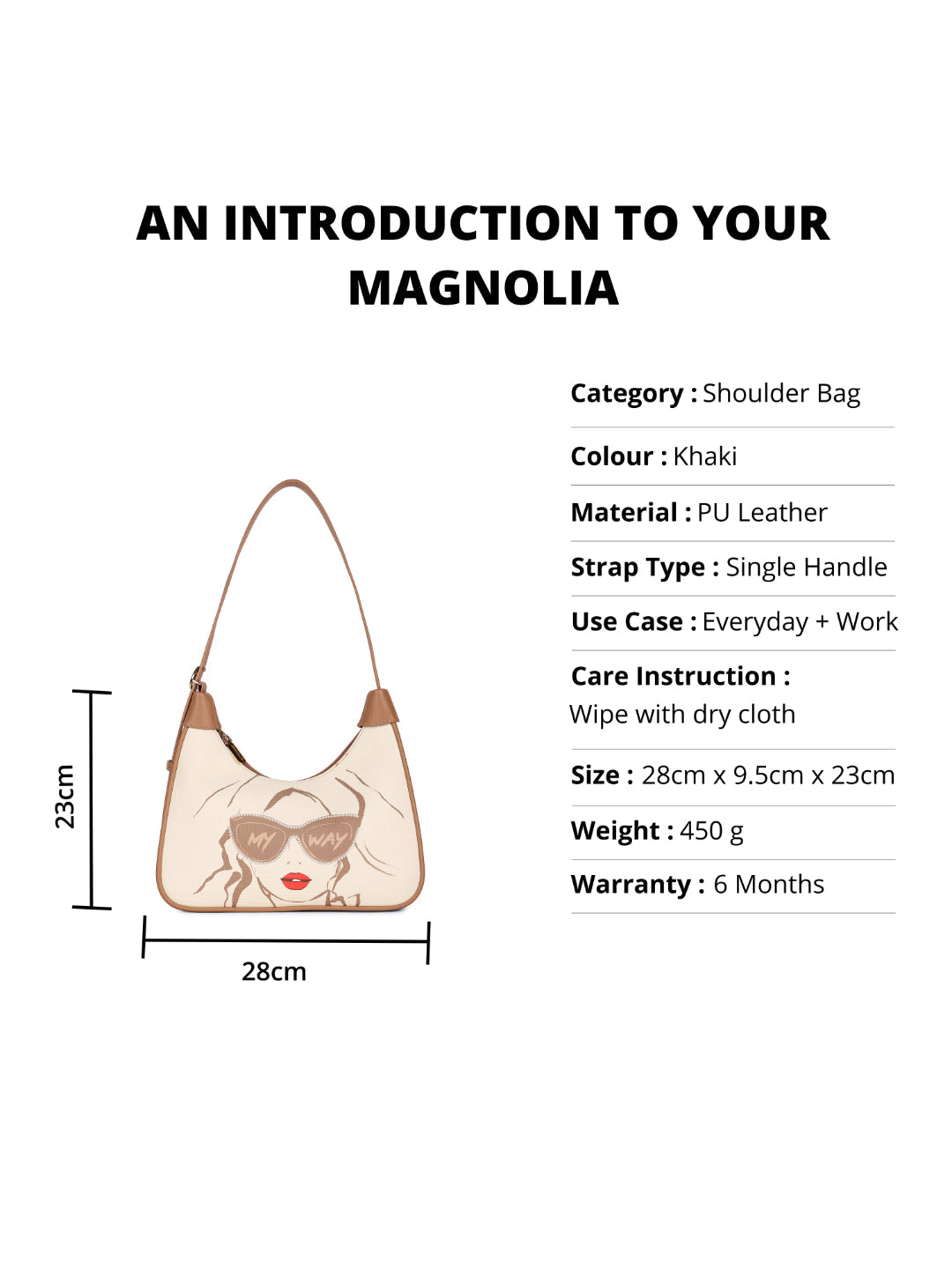 Magnolia Khaki PU Leather Printed One Size Women Shoulder Bag