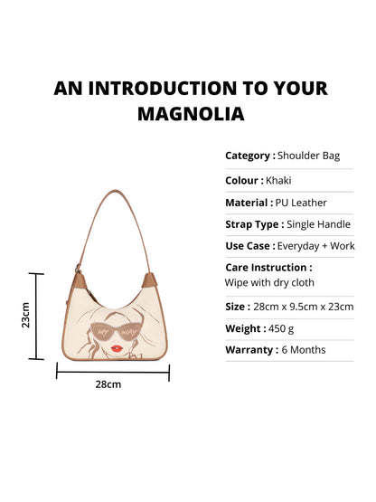 Magnolia Khaki PU Leather Printed One Size Women Shoulder Bag