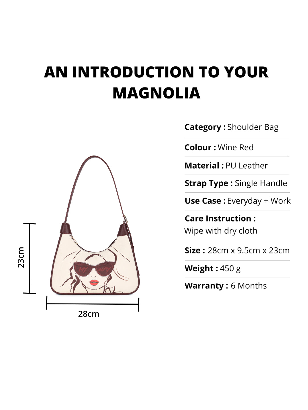 Magnolia Wine red PU Leather Printed One Size Women Shoulder Bag