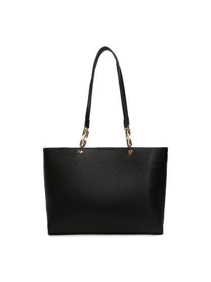 Magnolia Black PU Leather Printed One Size Women Tote