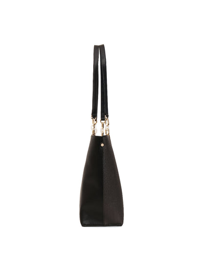 Magnolia Black PU Leather Printed One Size Women Tote