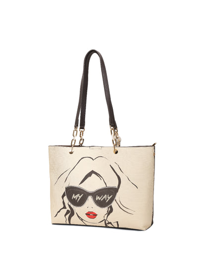 Magnolia Grey PU Leather Printed One Size Women Tote