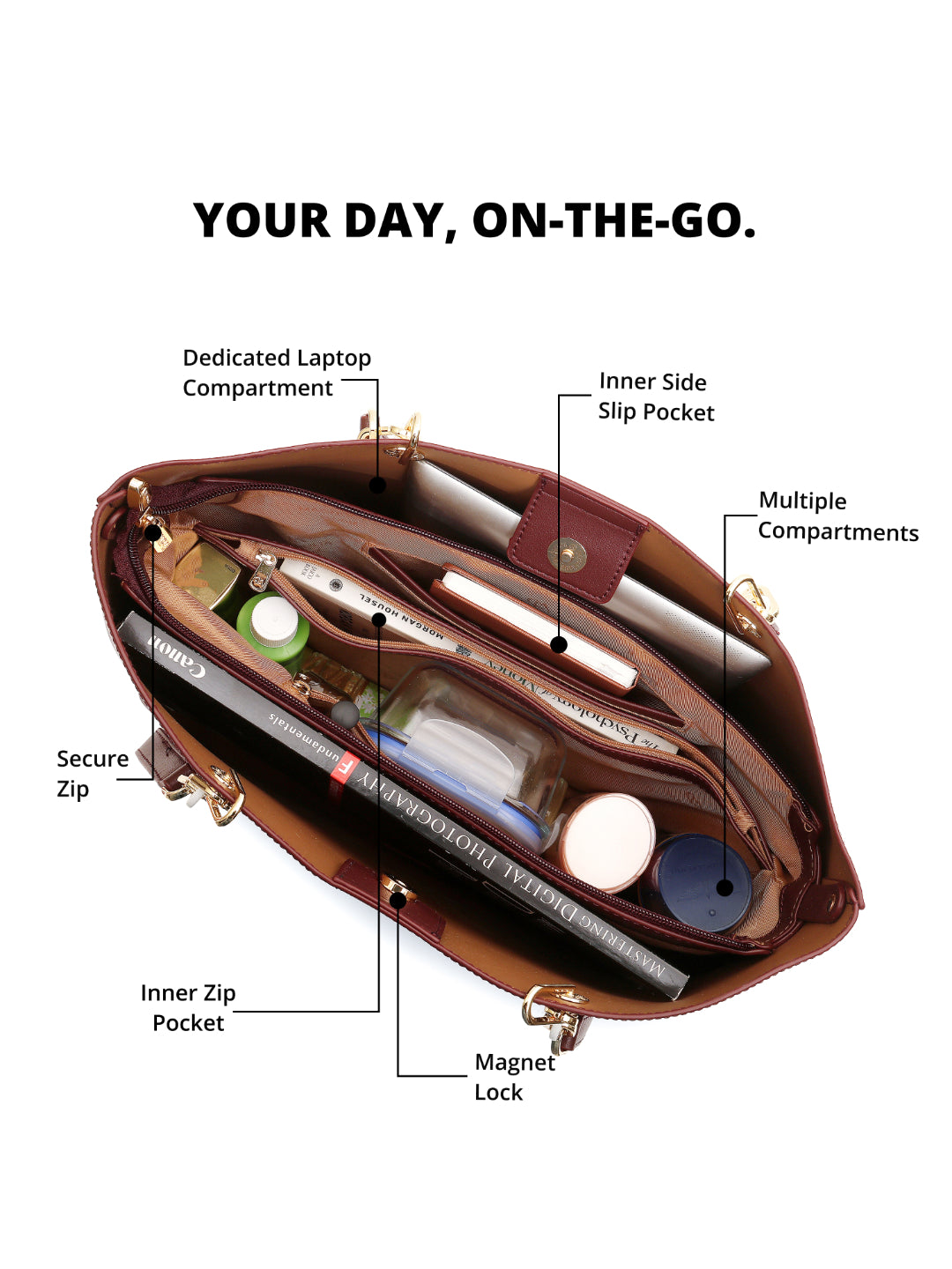 Magnolia Wine red PU Leather Printed One Size Women Tote