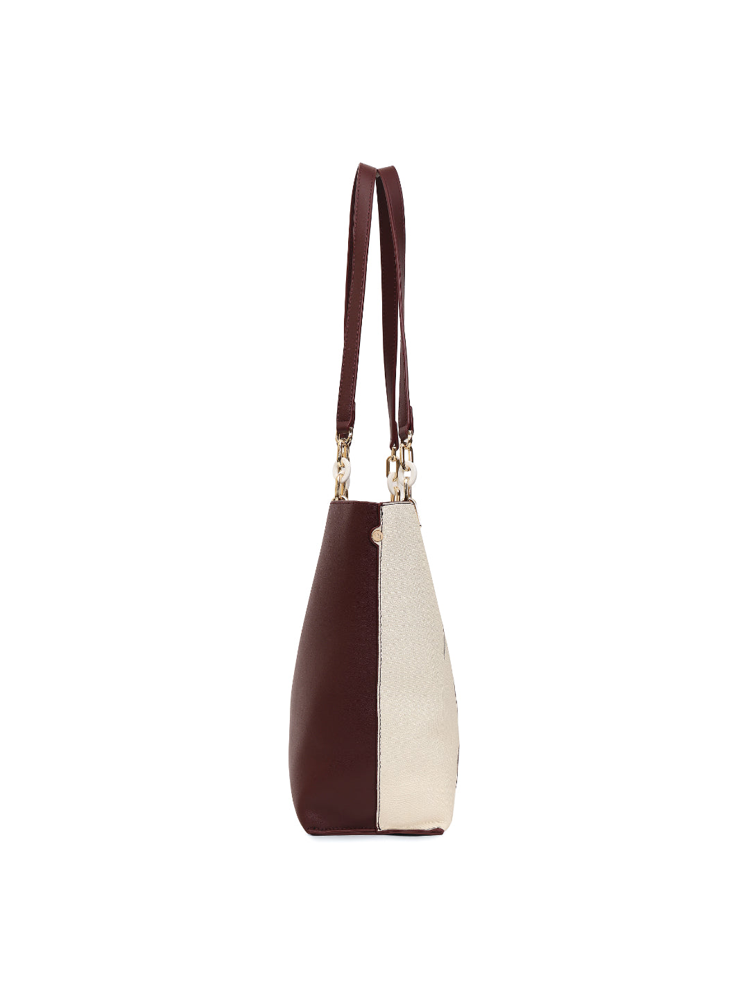 Magnolia Women Beige & Wine Printed Tote Bag