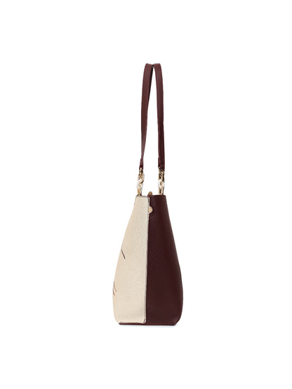 Magnolia Women Beige & Wine Printed Tote Bag