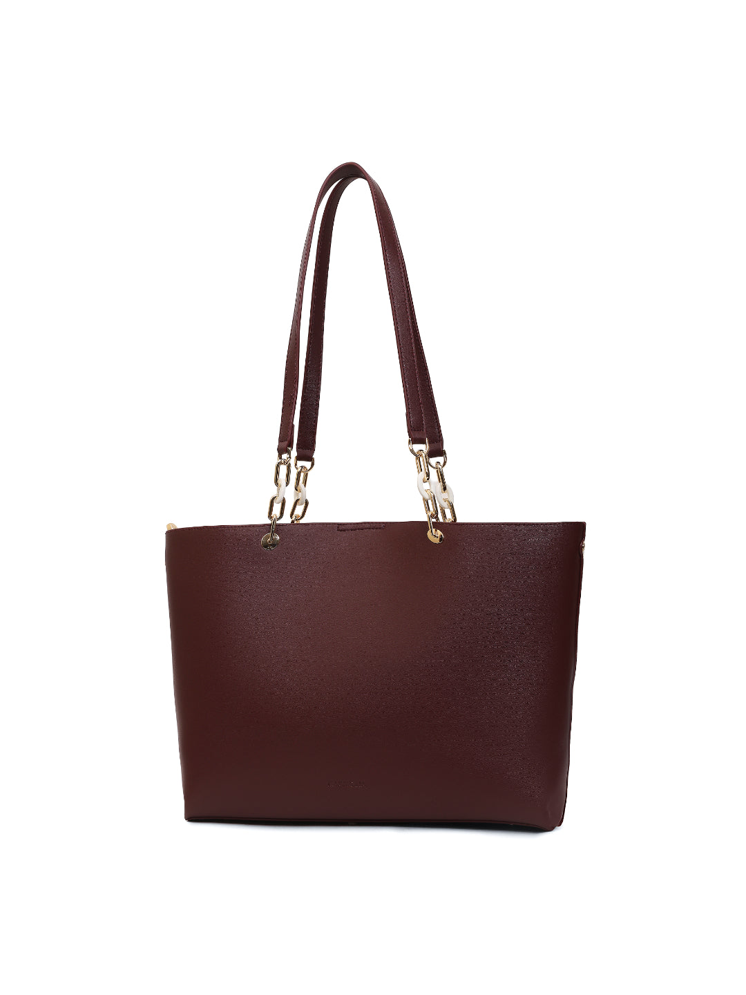 Magnolia Women Beige & Wine Printed Tote Bag