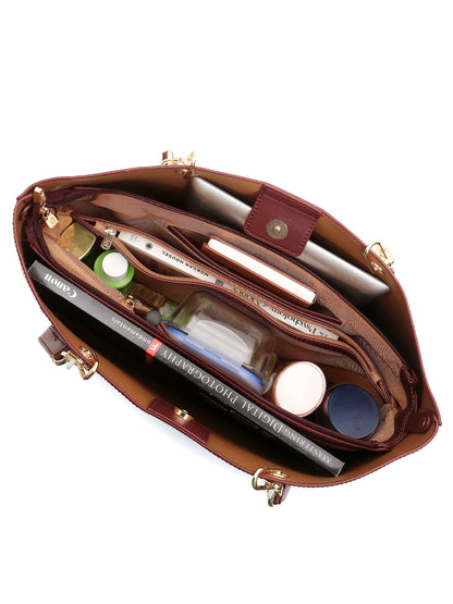 Magnolia Women Beige & Wine Printed Tote Bag