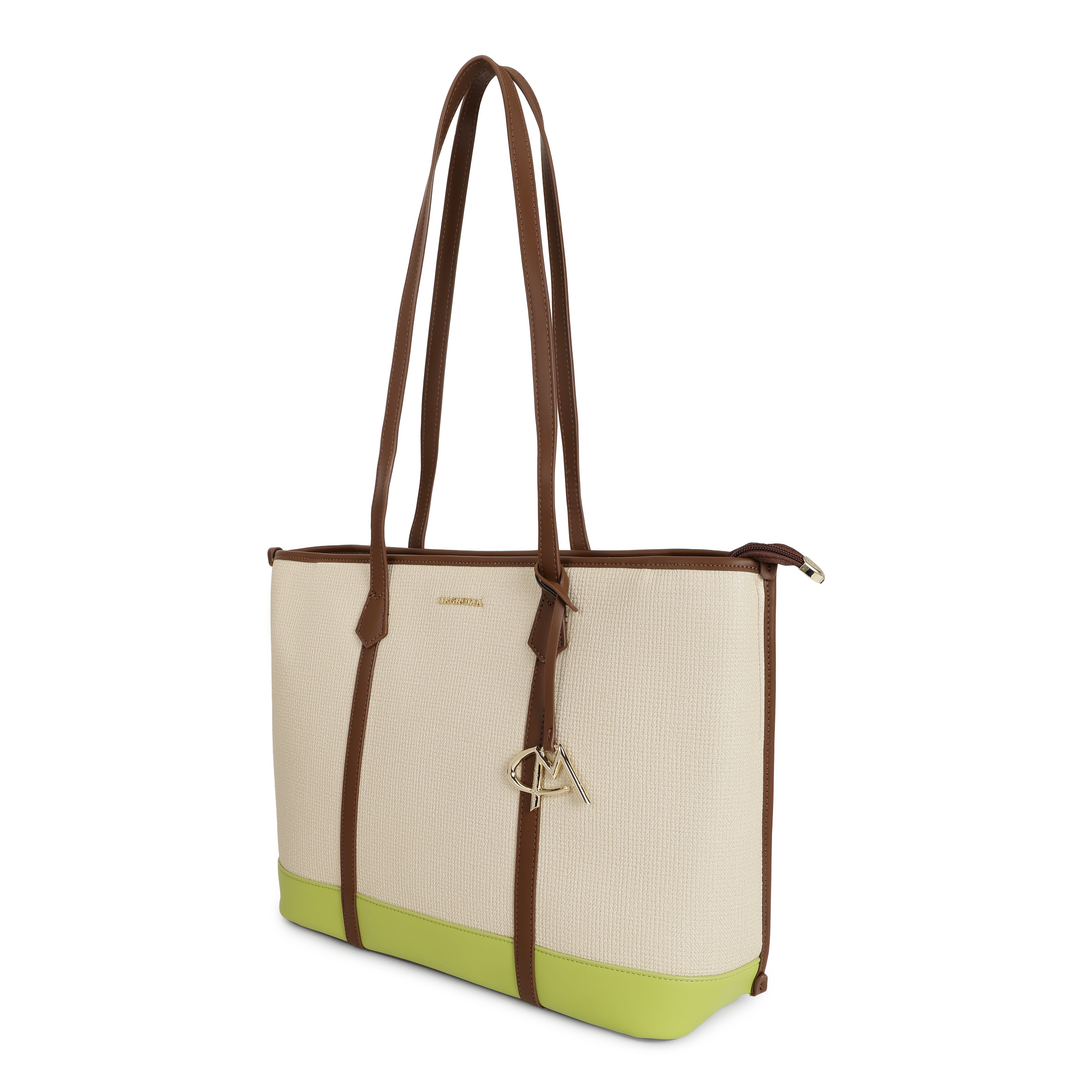 Magnolia PU Leather Women Beige Tote Bag