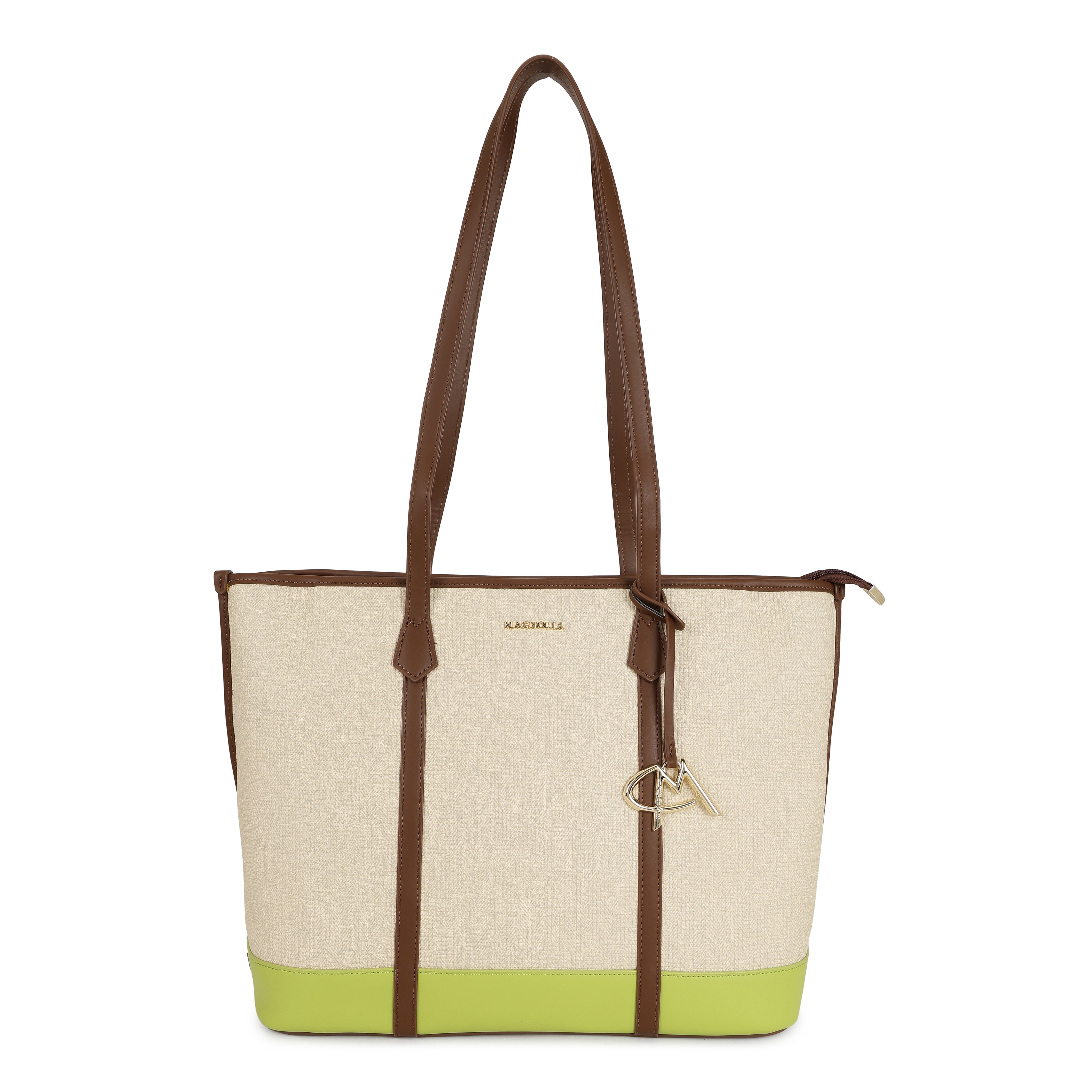 Magnolia PU Leather Women Beige Tote Bag