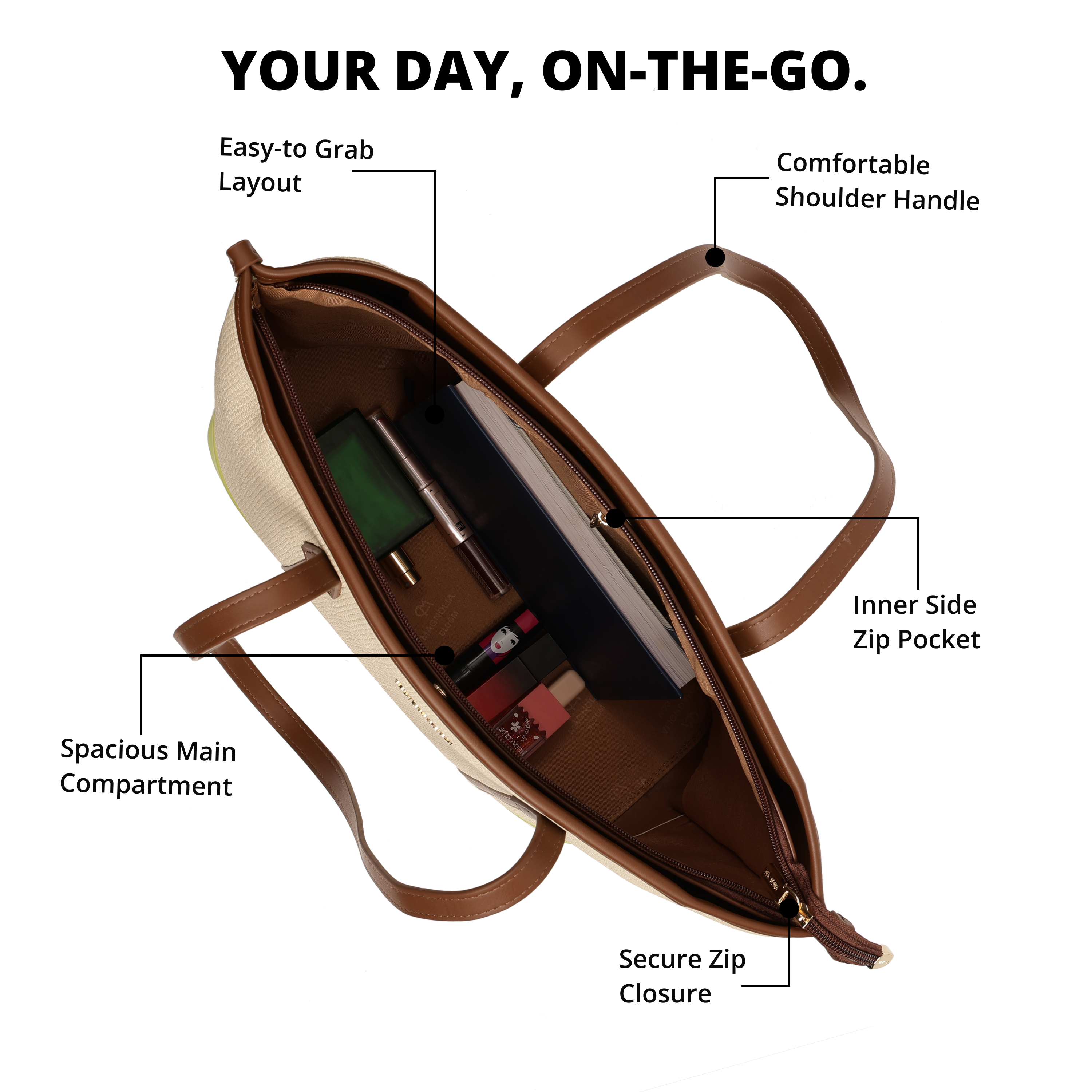 Magnolia PU Leather Women Beige Tote Bag