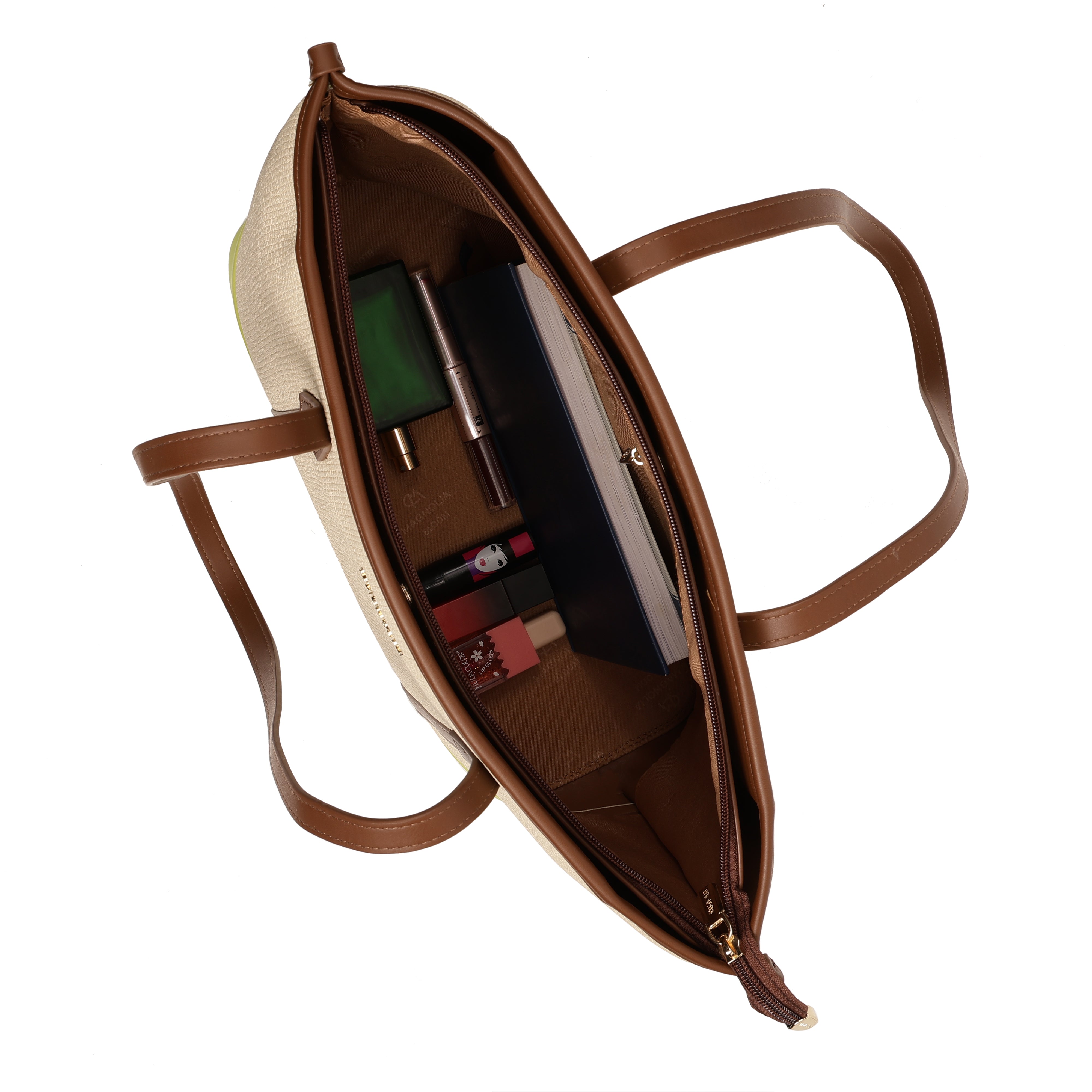 Magnolia PU Leather Women Beige Tote Bag