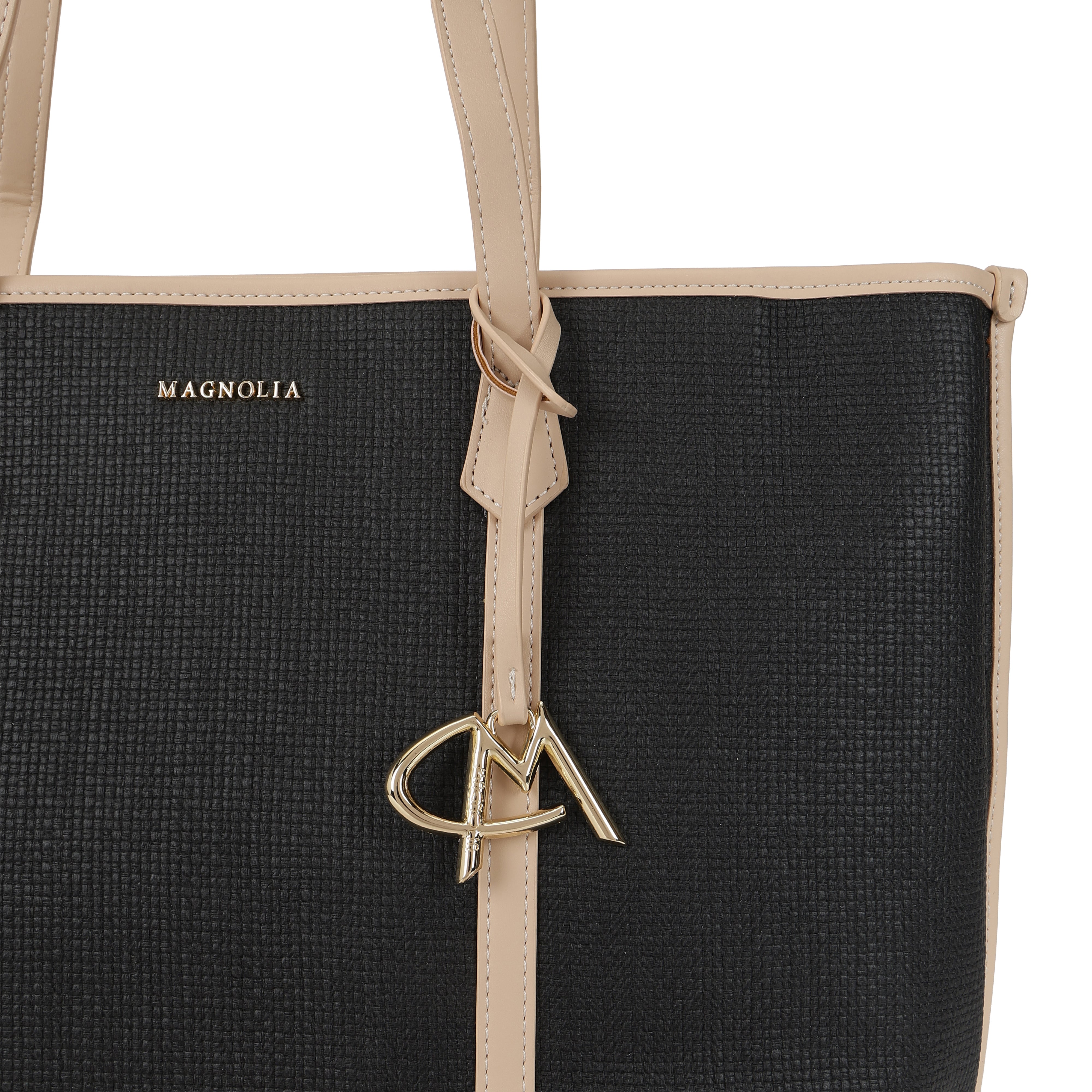 Magnolia PU Leather Women Black Tote Bag