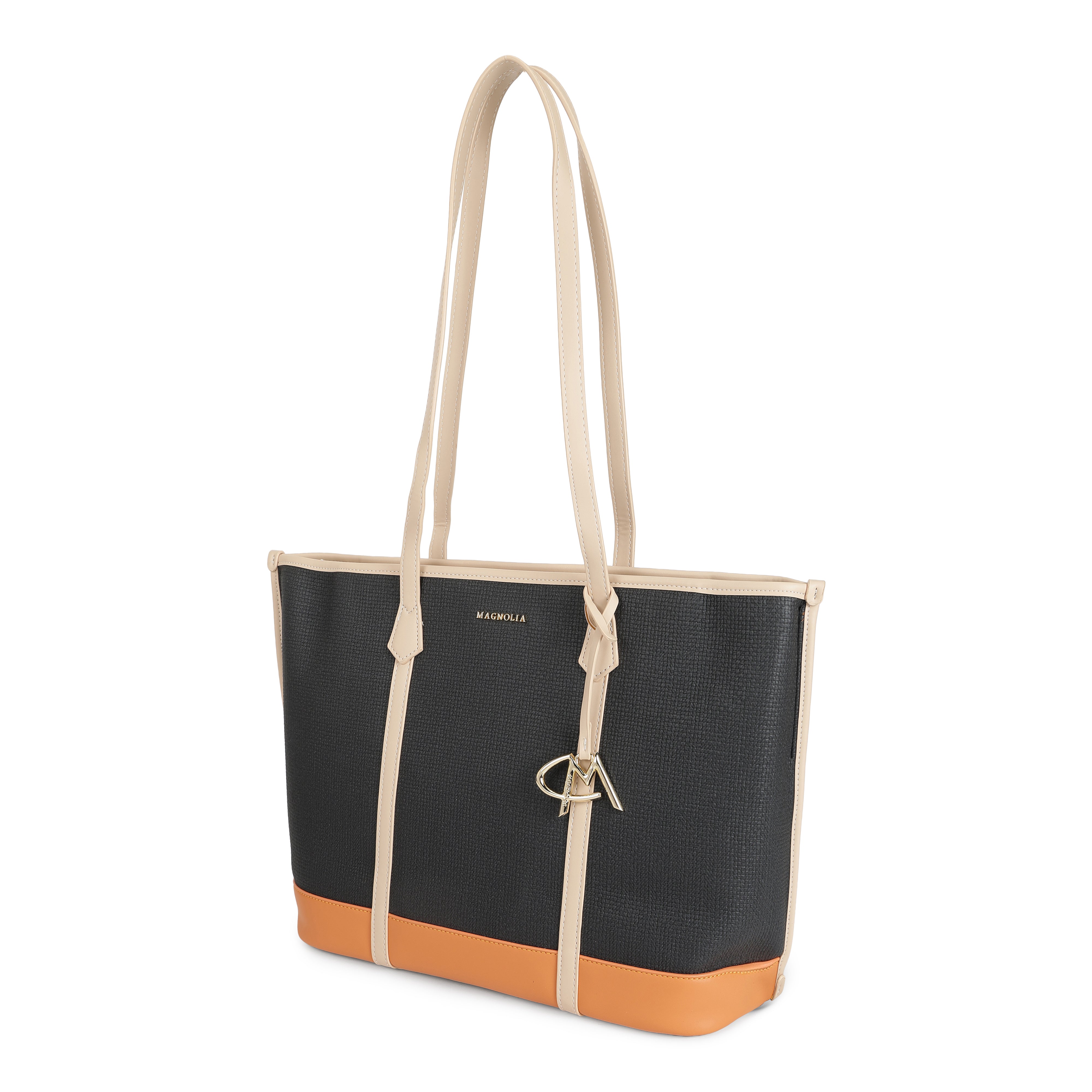 Magnolia PU Leather Women Black Tote Bag