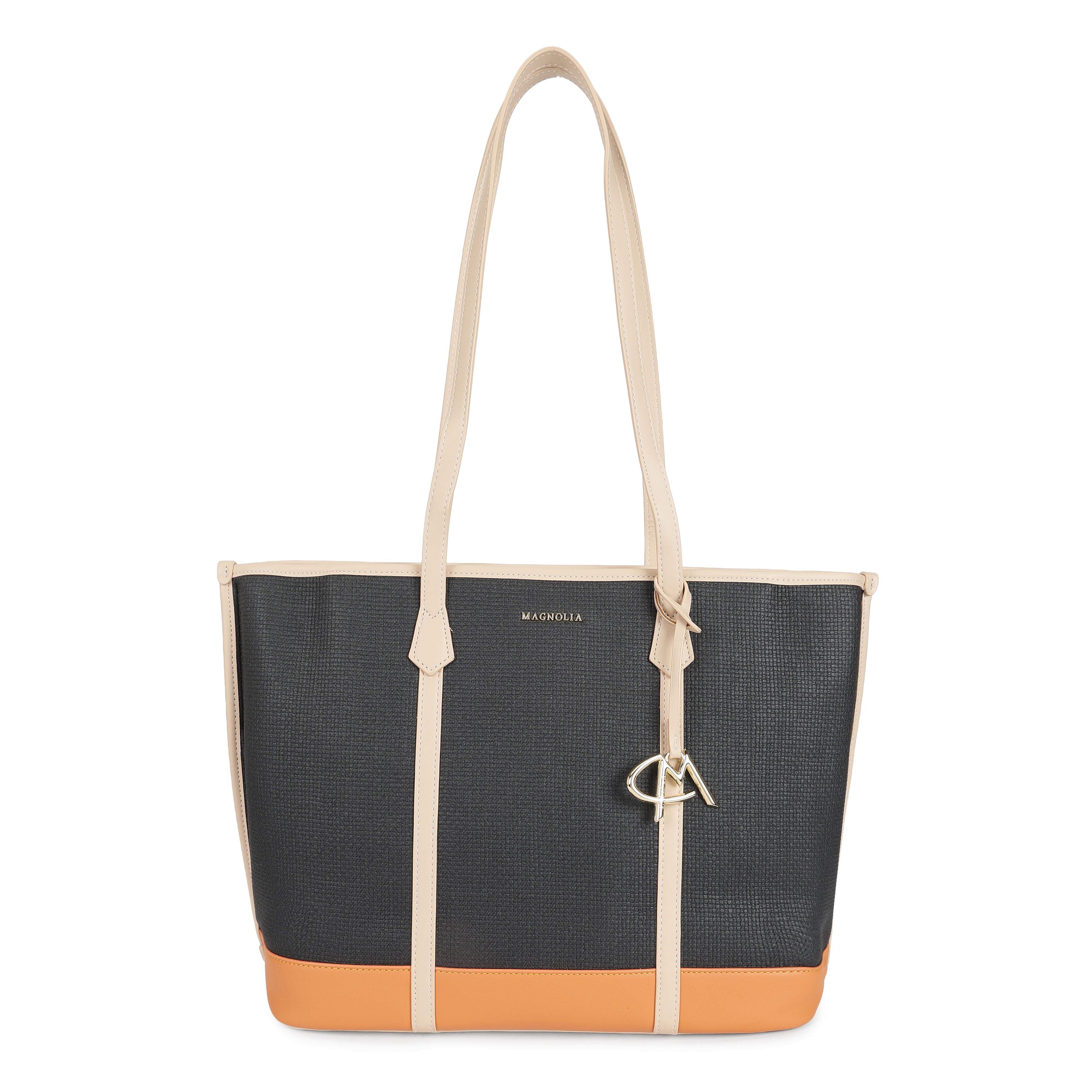 Magnolia PU Leather Women Black Tote Bag