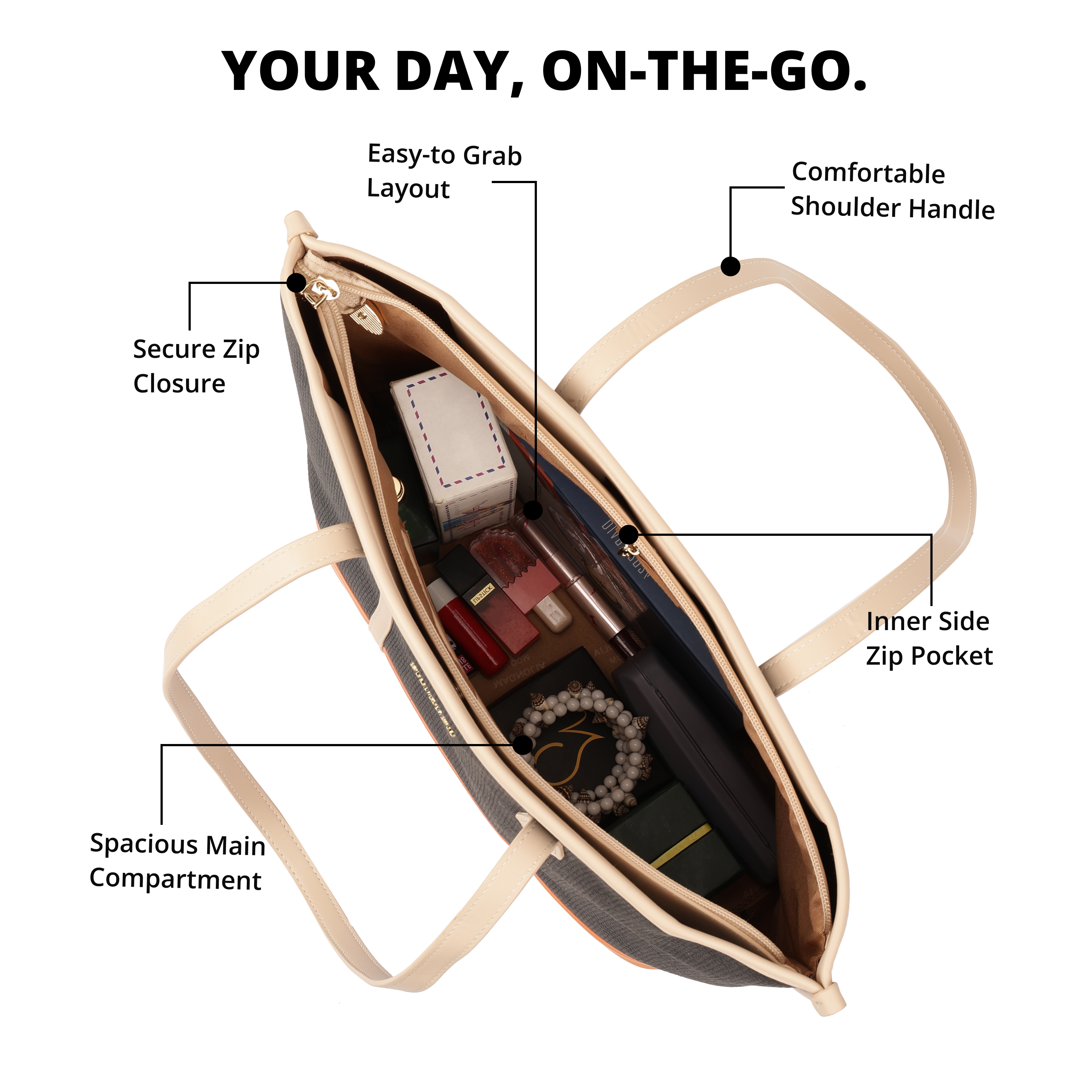 Magnolia PU Leather Women Black Tote Bag