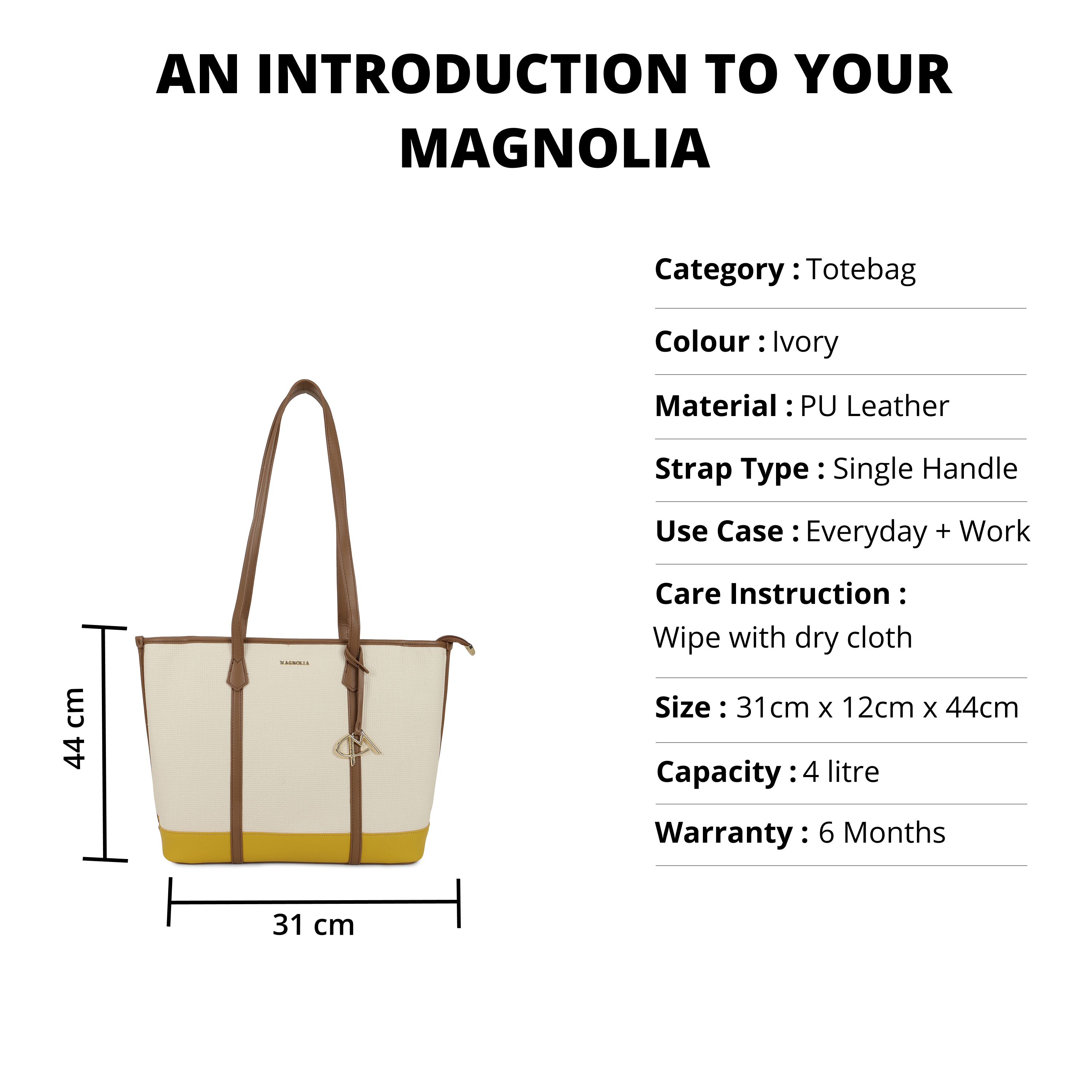 Magnolia PU Leather Women Khaki Tote Bag