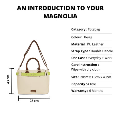 Magnolia PU Leather Women Beige Tote Bag