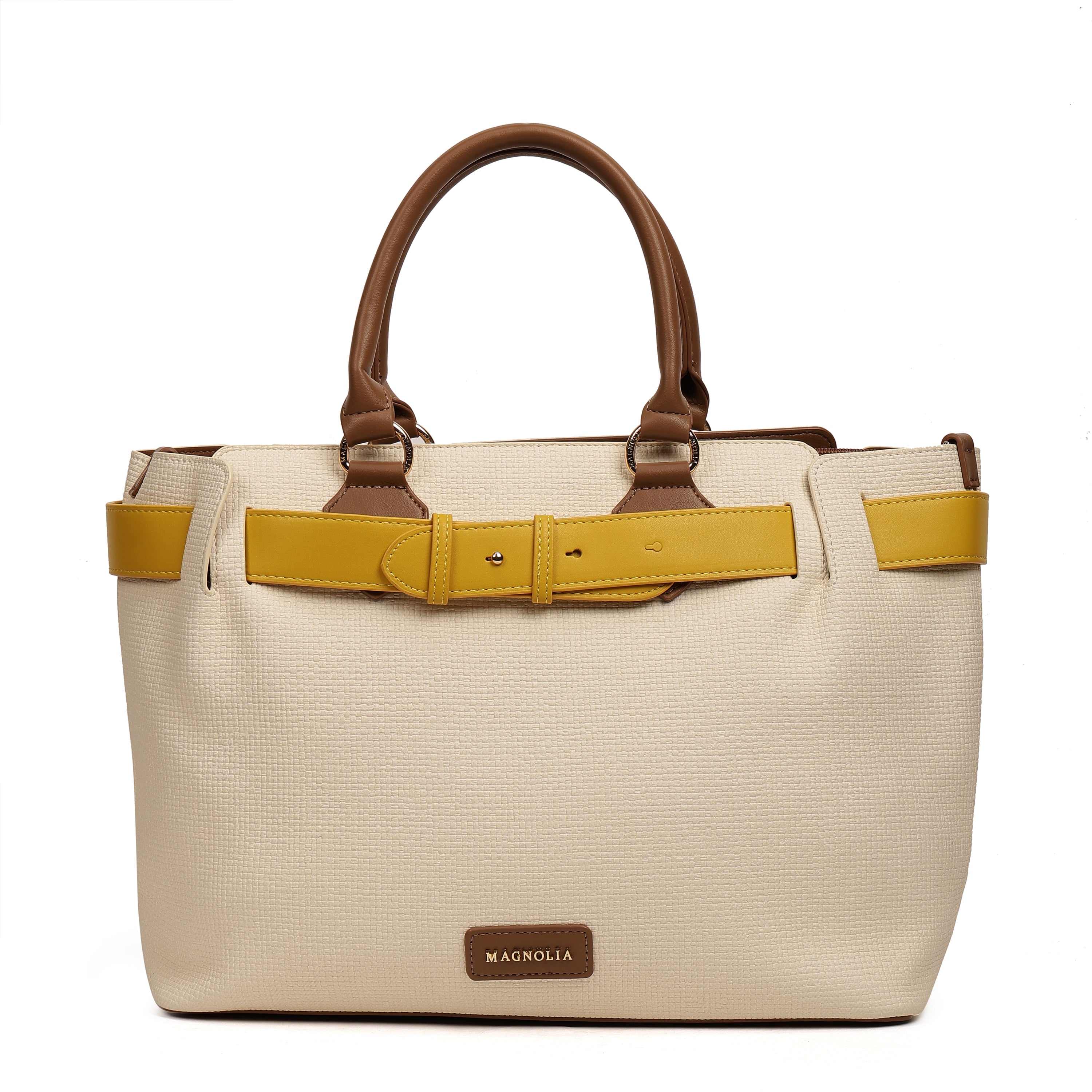 Magnolia PU Leather Women Ivory Tote Bag