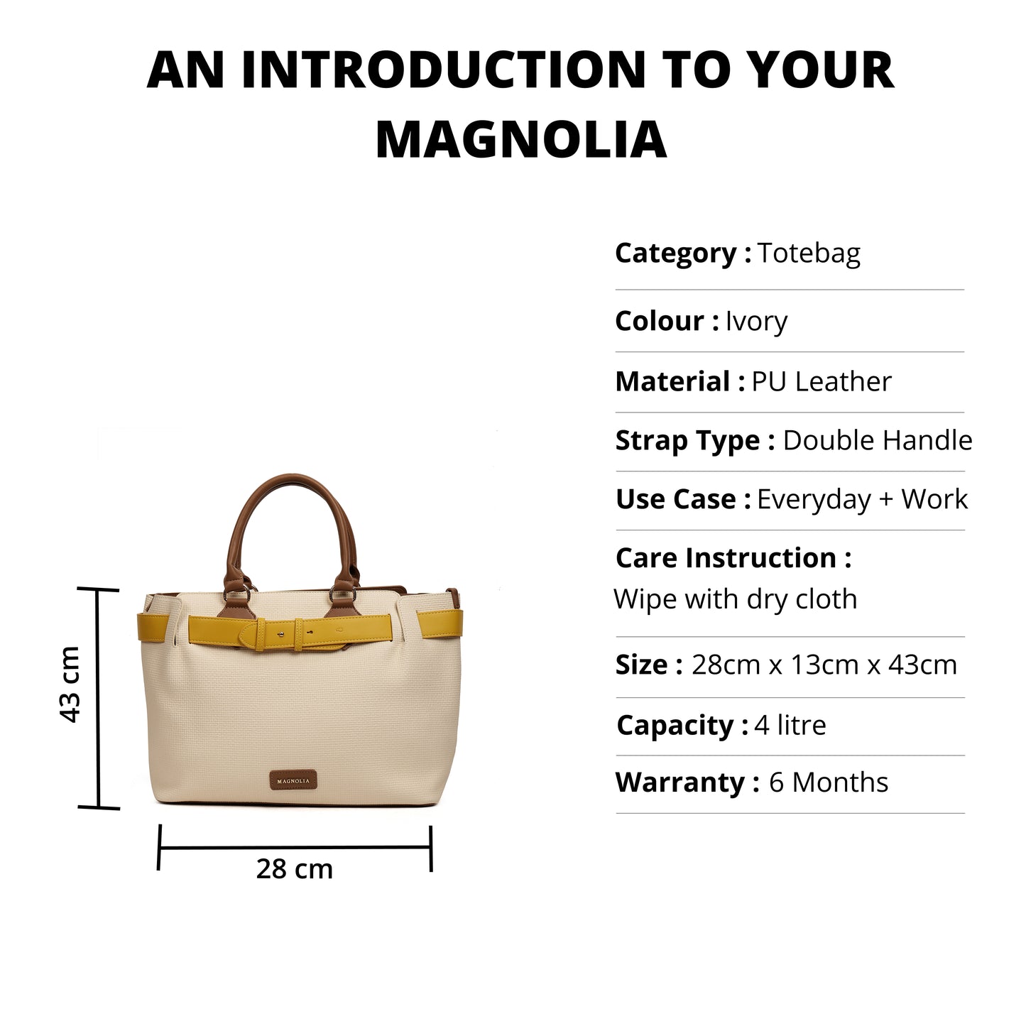 Magnolia PU Leather Women Ivory Tote Bag