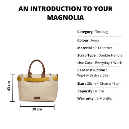 Magnolia PU Leather Women Ivory Tote Bag