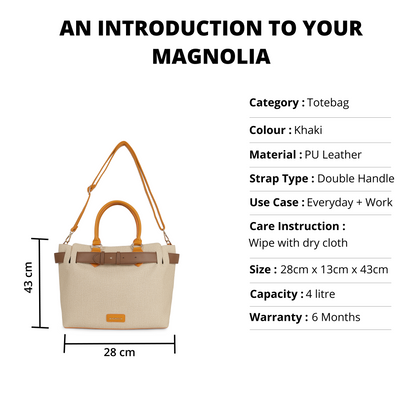 Magnolia PU Leather Women Khaki Tote Bag