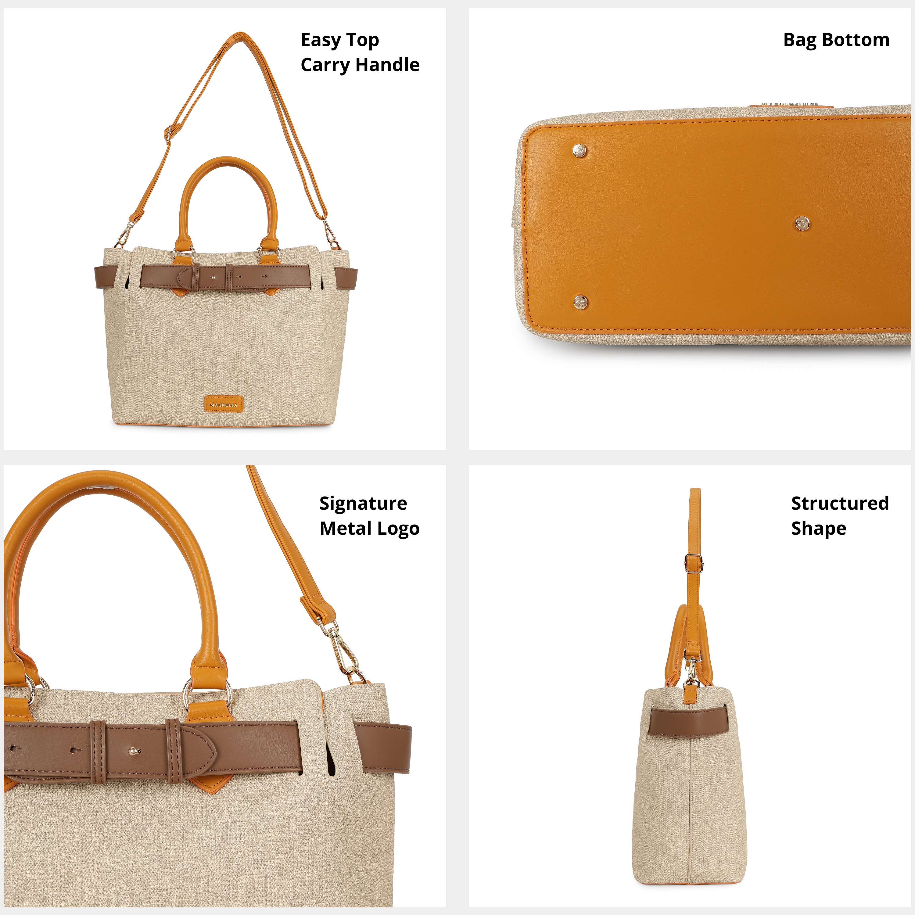 Magnolia PU Leather Women Khaki Tote Bag