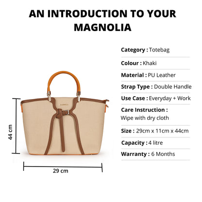 Magnolia PU Leather Women Khaki Tote Bag