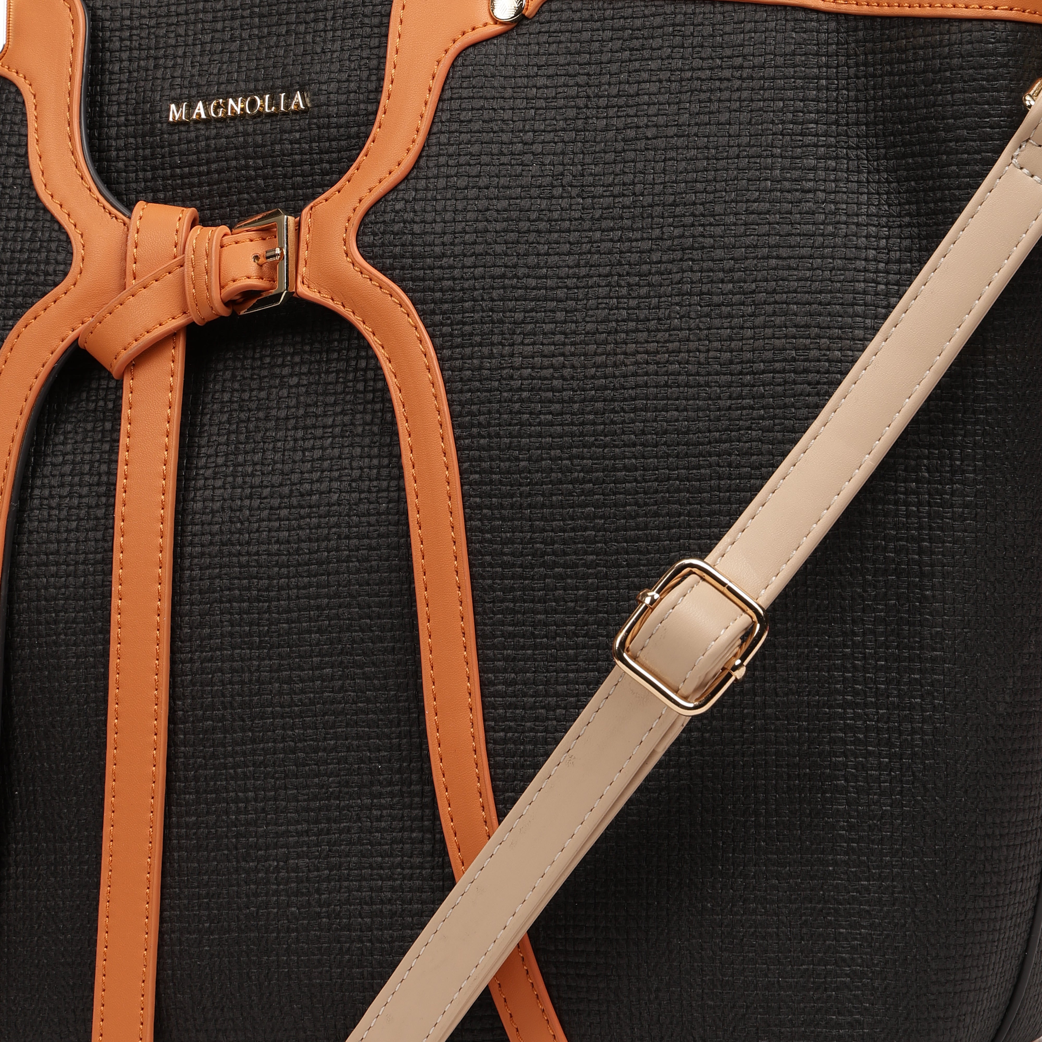 Magnolia PU Leather Women Black Tote Bag