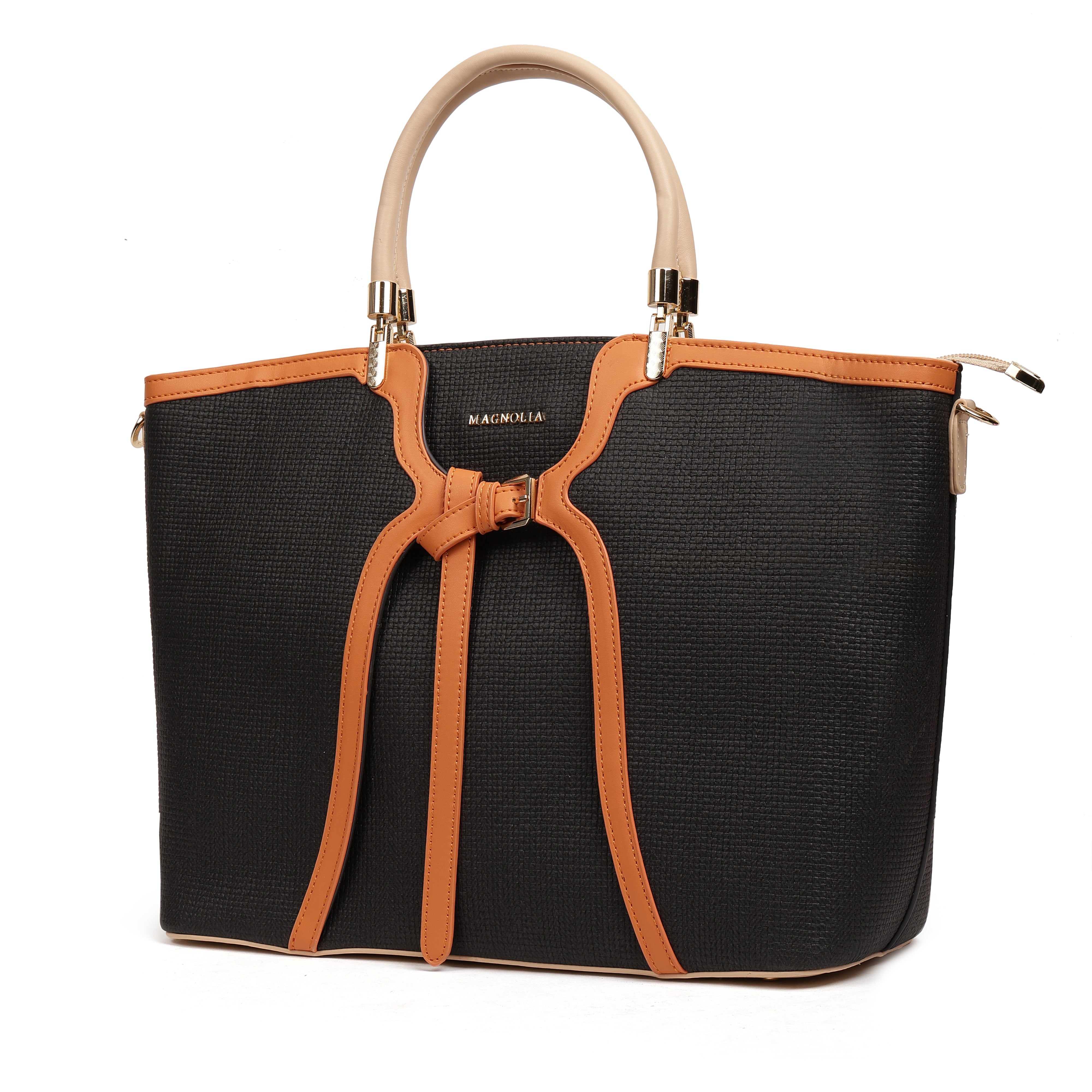 Magnolia PU Leather Women Black Tote Bag