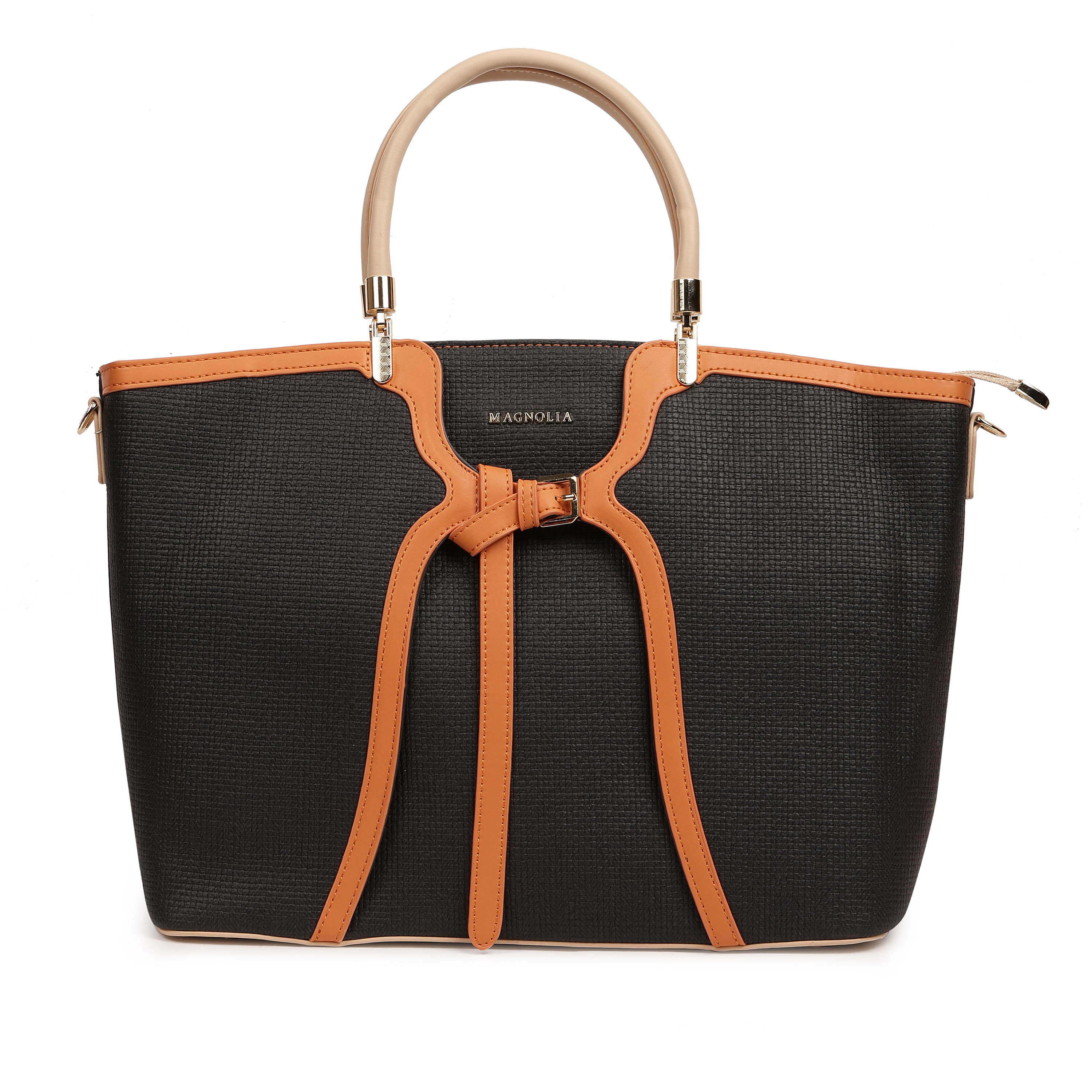Magnolia PU Leather Women Black Tote Bag