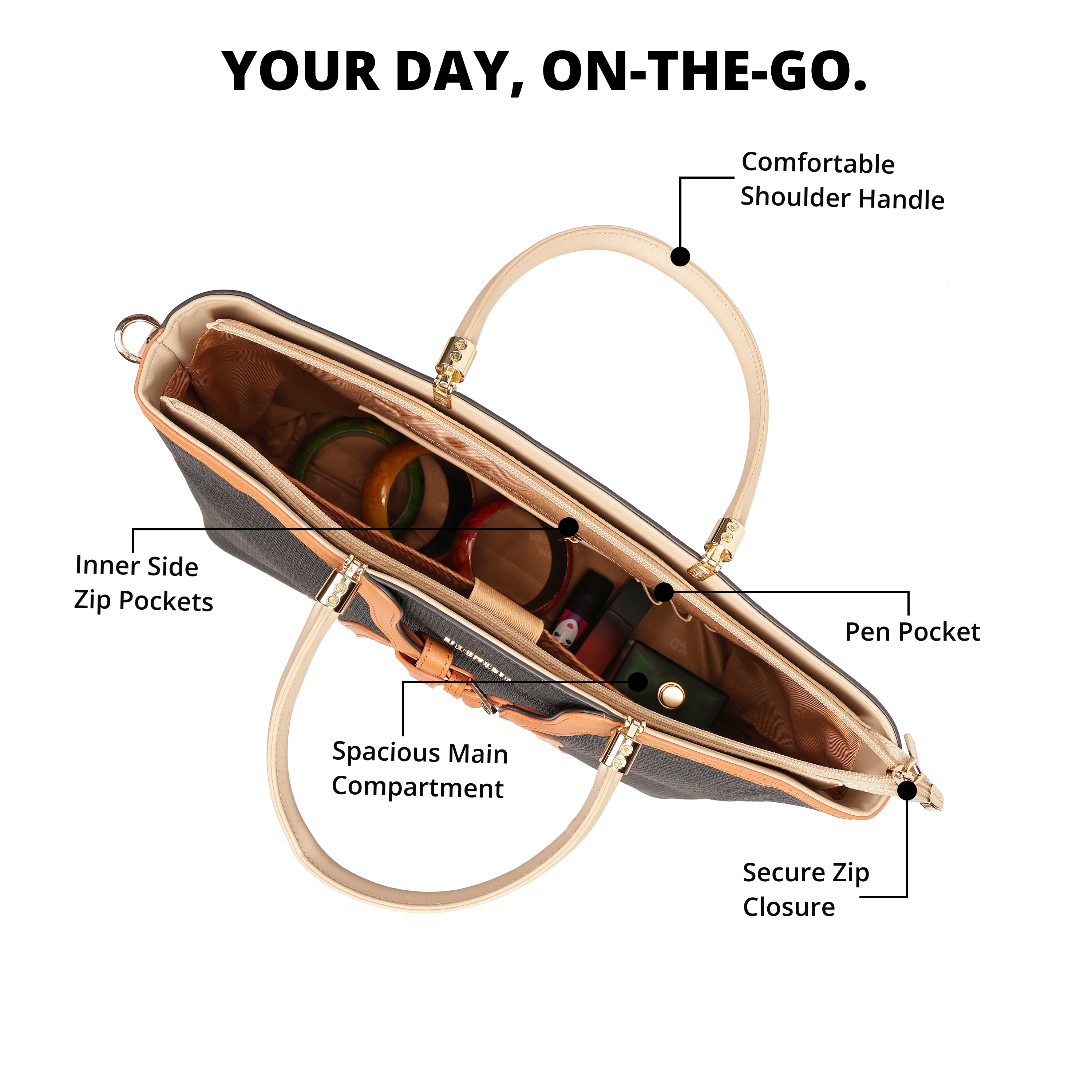 Magnolia PU Leather Women Black Tote Bag