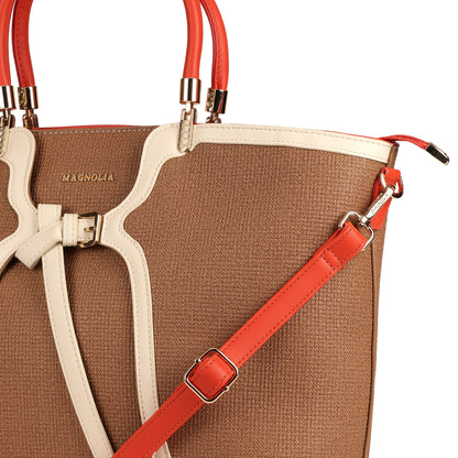 Magnolia PU Leather Women Brown Tote Bag