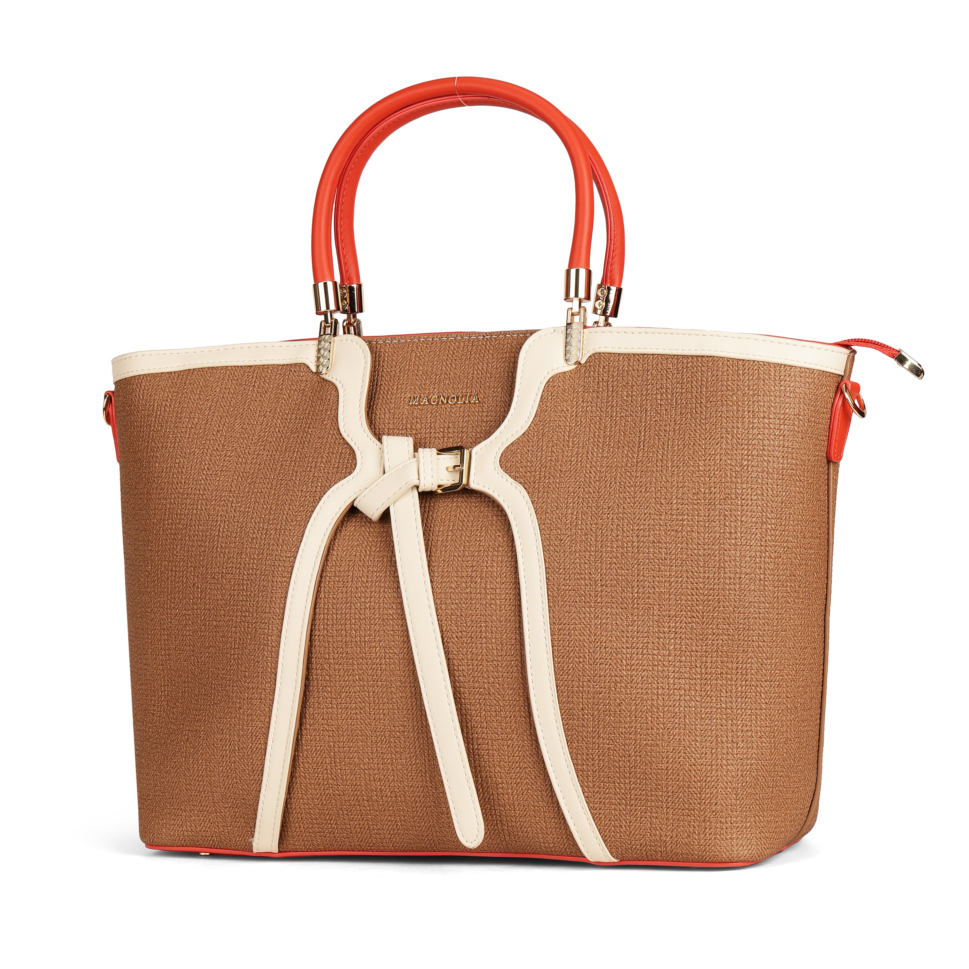 Magnolia PU Leather Women Brown Tote Bag