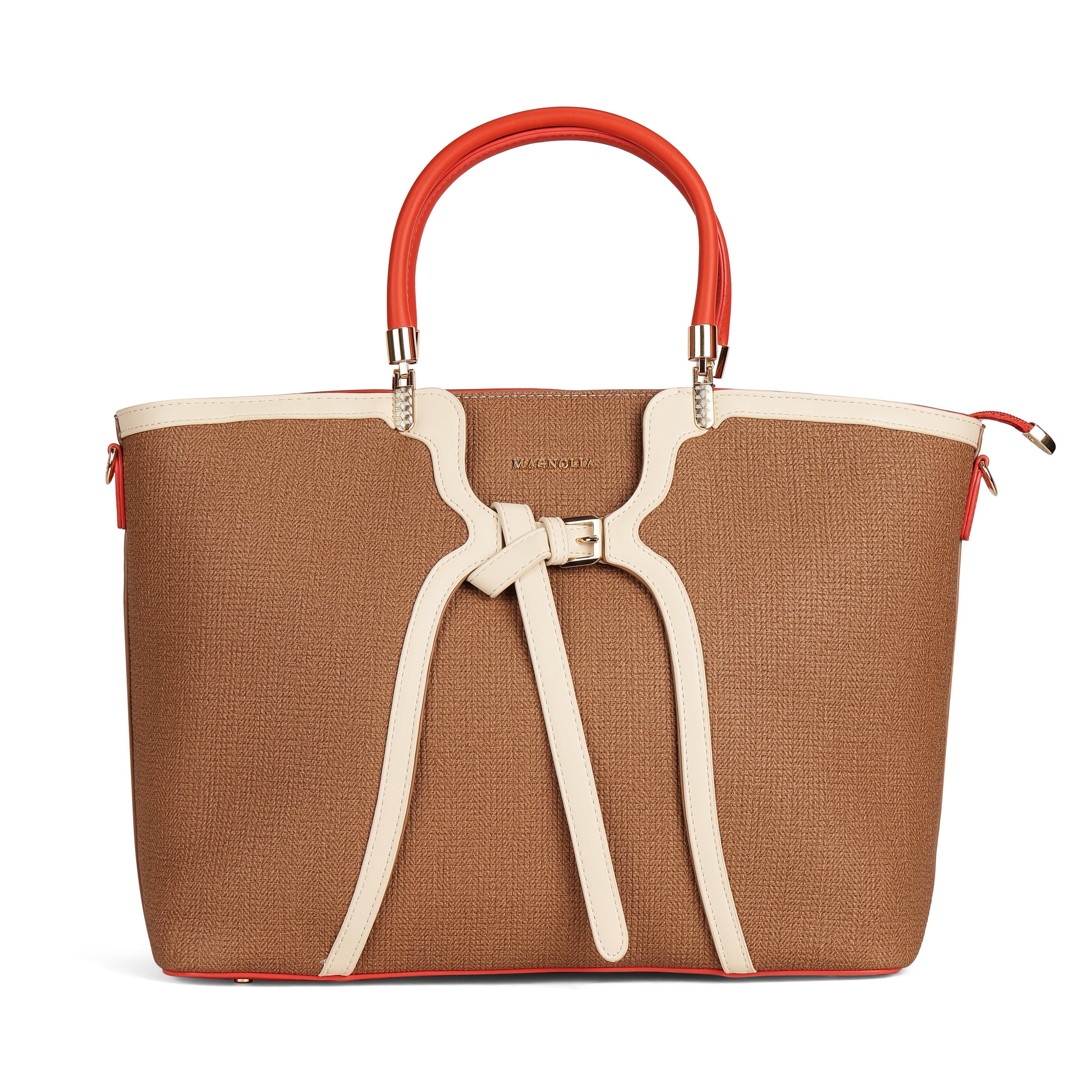 Magnolia PU Leather Women Brown Tote Bag