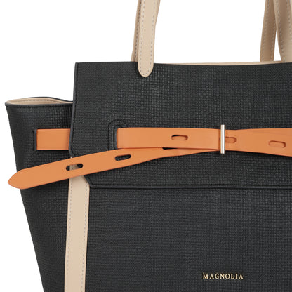 Magnolia PU Leather Women Black Tote Bag