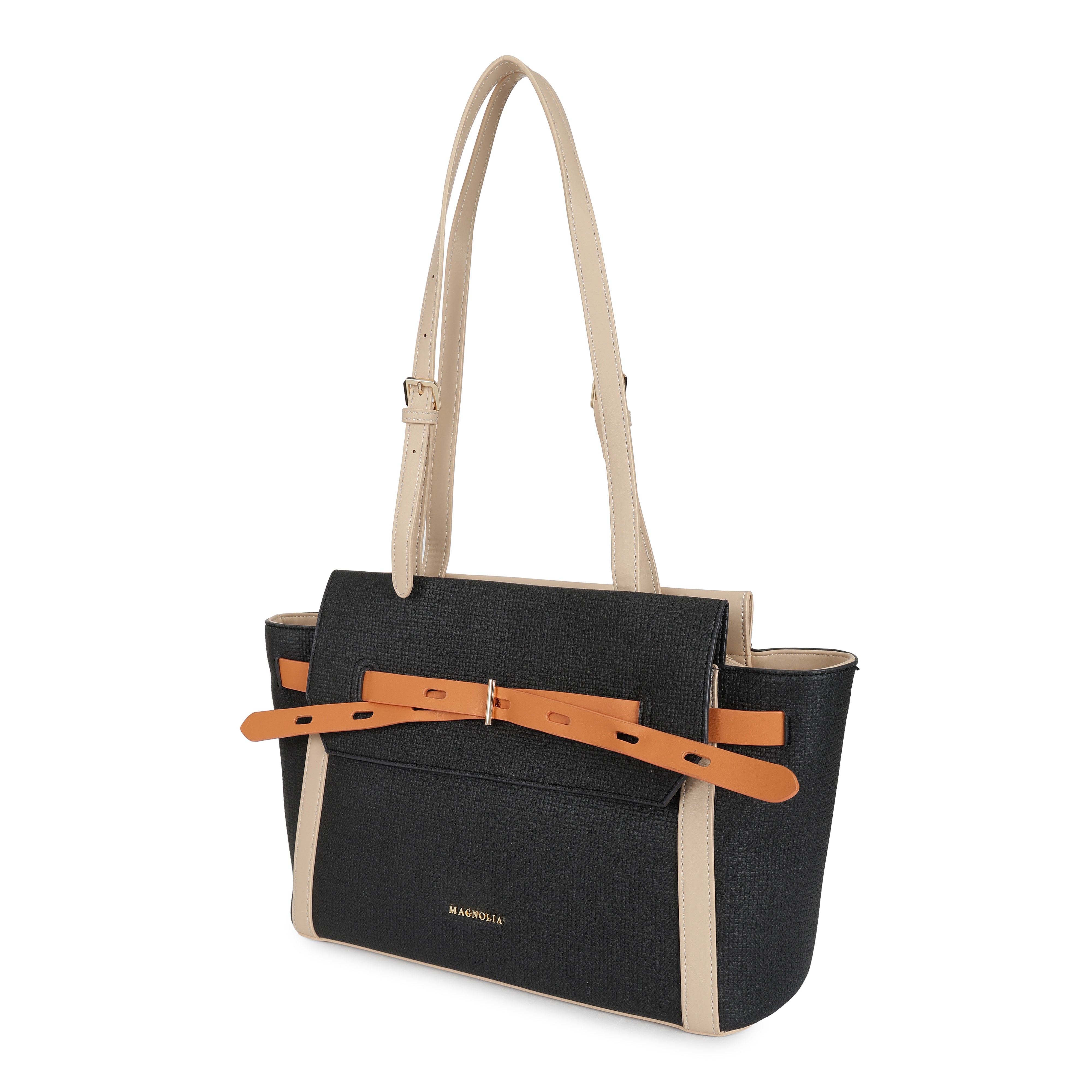 Magnolia PU Leather Women Black Tote Bag