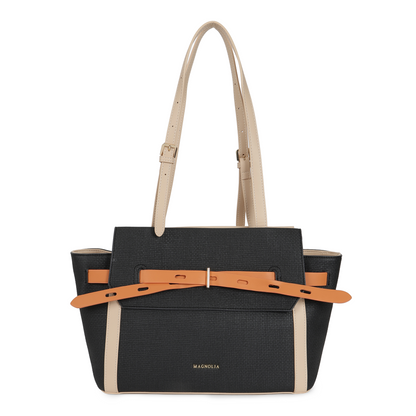 Magnolia PU Leather Women Black Tote Bag