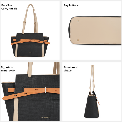 Magnolia PU Leather Women Black Tote Bag