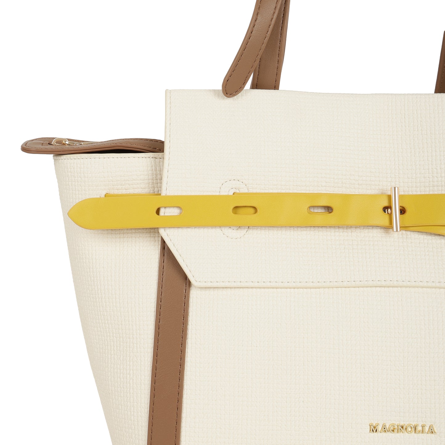 Magnolia PU Leather Women Ivory Tote Bag