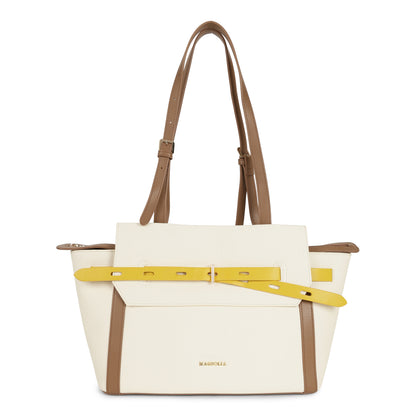 Magnolia PU Leather Women Ivory Tote Bag