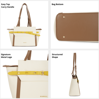 Magnolia PU Leather Women Ivory Tote Bag