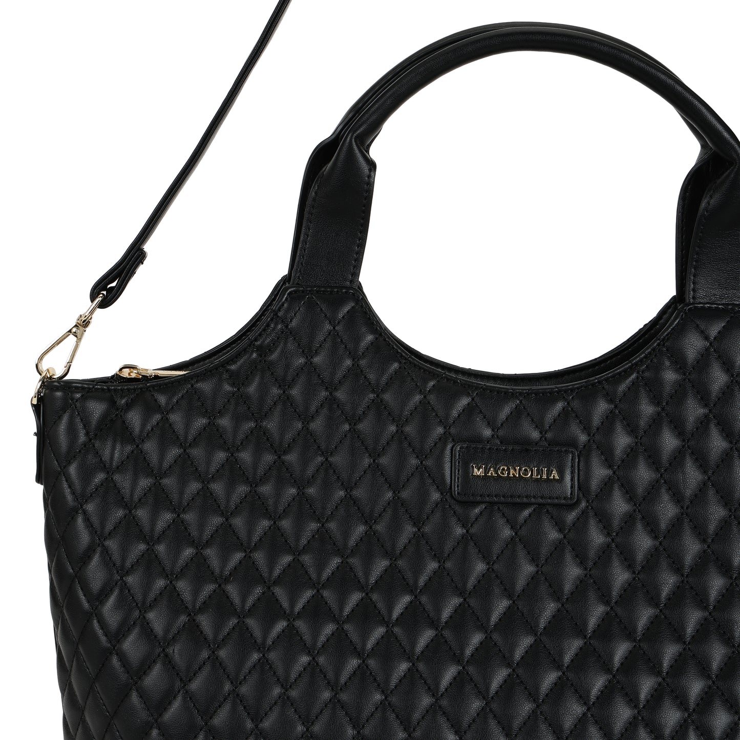 Magnolia PU Leather Women Black Tote Bag